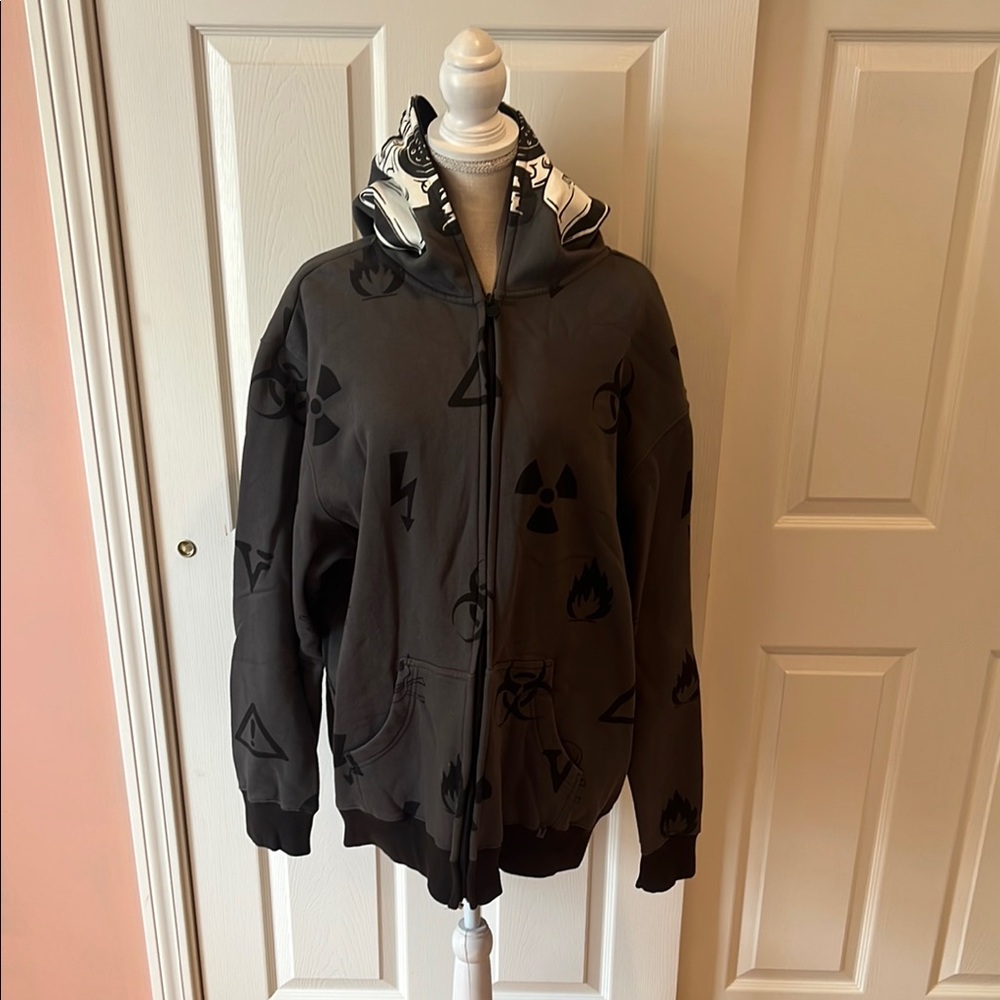 Black Graphic Hoodie with Symbols
